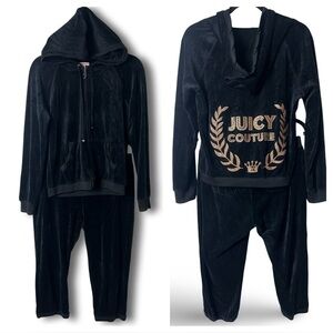 Juicy Couture - Women’s Vintage Y2K Black Gold Velour Capri Tracksuit Set Sz M